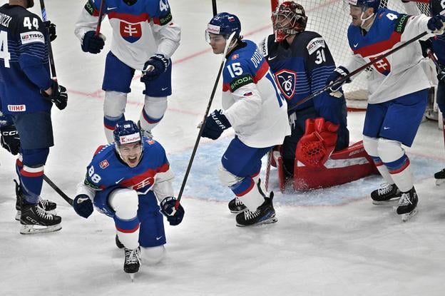 Martin Chromiak (vľavo dole) počas zápasu Slovenska s Francúzskom.