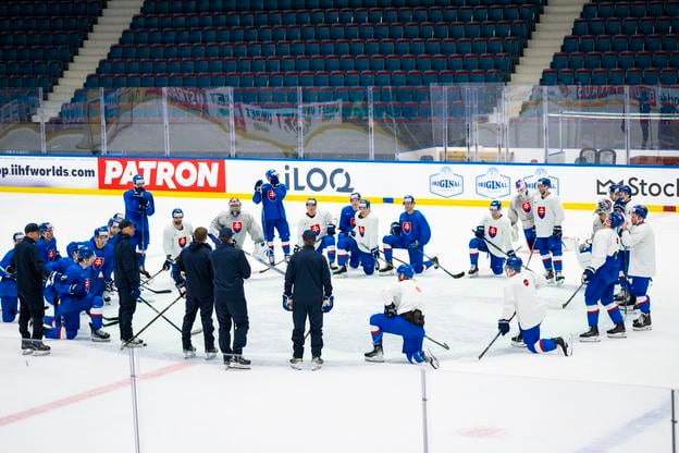 A training session of the Slovak national ice hockey squad in Stockholm ahead of the Canada vs Slovakia match at the Ice Hockey World Championships on May 16, 2025. Canada won the game 9:2. (TASR)