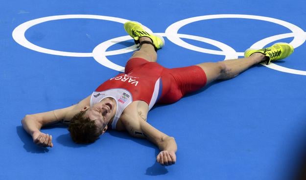 Richard Varga v cieli olympijských pretekov v Londýne 2012.