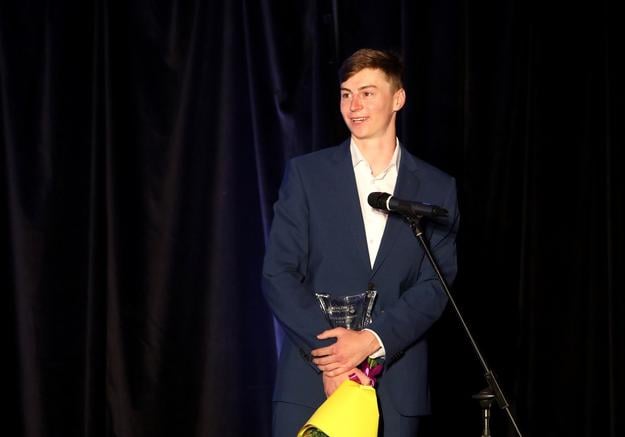Na snímke najlepší junior sezóny Jakub Borguľa počas galavečera TIPOS Biatlonista roka 2025.