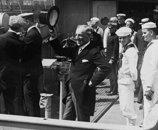 American president Woodrow Wilson in the New York port on July 8, 1919 after he returned from peace talks in Paris.