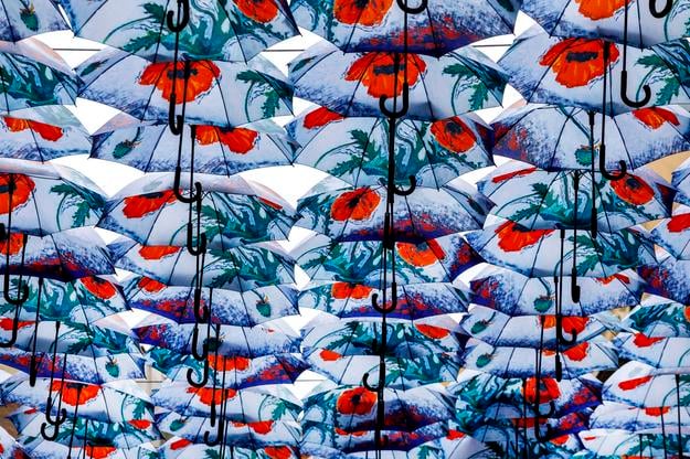 For the 8th time, the Umbrella Street installation was put in place above Nedbalova Street in Bratislava's city centre. This year the installation is dedicated to the work called Maky (opium poppy) by Ester Šimerová-Martinčeková.