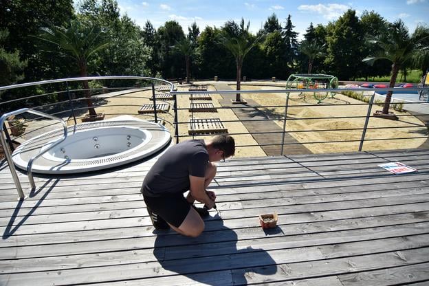 Preparations for the opening of the Aqua Playa summer swimming pool in Veľaty, near Trebišov in eastern Slovakia. 