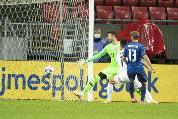 Druhý gól v sieti Slovenska v zápase 2. skupiny B -divízie Ligy národov Slovensko - Izrael 14. októbra 2020 v Trnave.