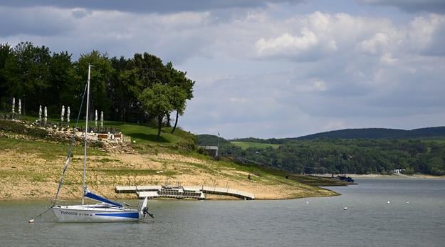 Low water level at the Domaša – Dobrá reservoir on 28 May 2025 in Kvakovce, Vranov nad Topľou District.