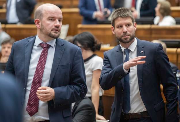 PS lawmaker Martin Dubéci (l) and PS leader Michal Šimečka (r)