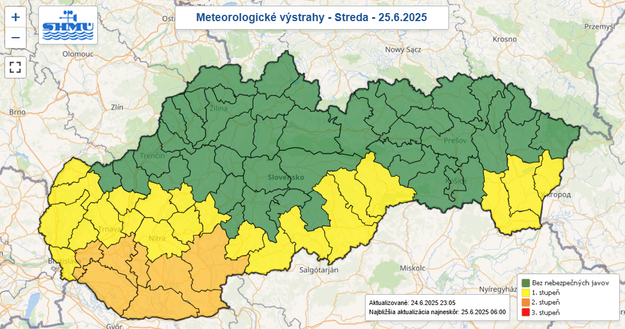 Weather warnings for Wednesday, 25 June 2025