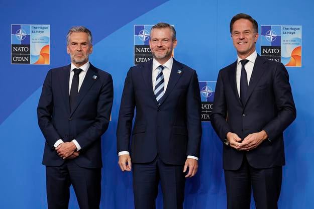 From left: Netherland's Prime Minister Dick Schoof, Slovak President Peter Pellegrini, and NATO Secretary General Mark Rutte.