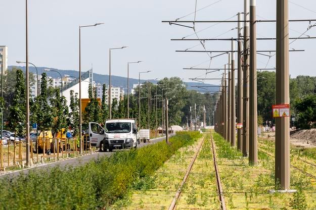 The state of the work on the Petržalka tram line extension as of June 26.