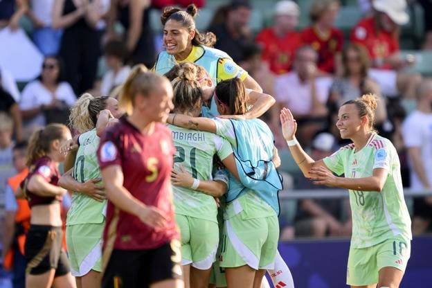 Arianna Carusová oslavuje gól v sieti Belgicka.