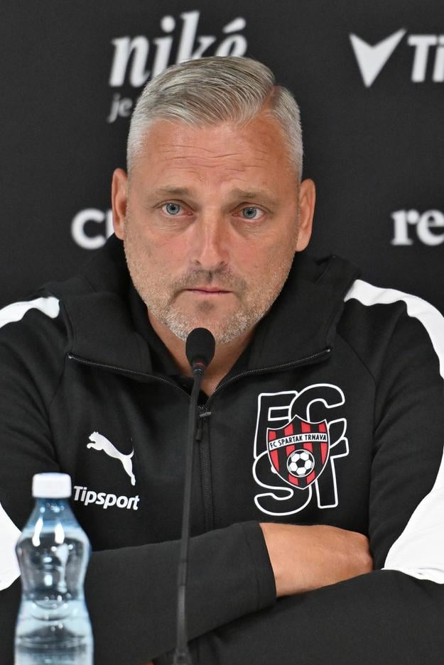 Tréner Trnavy Michal Ščasný počas tlačovej konferencie pred prvým zápasom 1. predkola Európskej ligy medzi FC Spartak Trnava a BK Häcken.