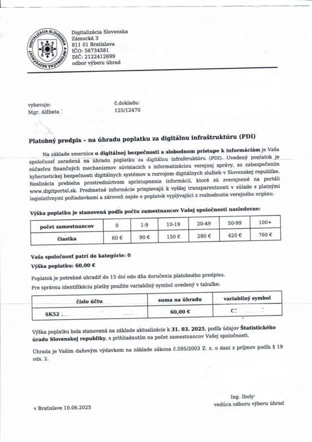 “Digital Infrastructure Fee” letter is fake.
