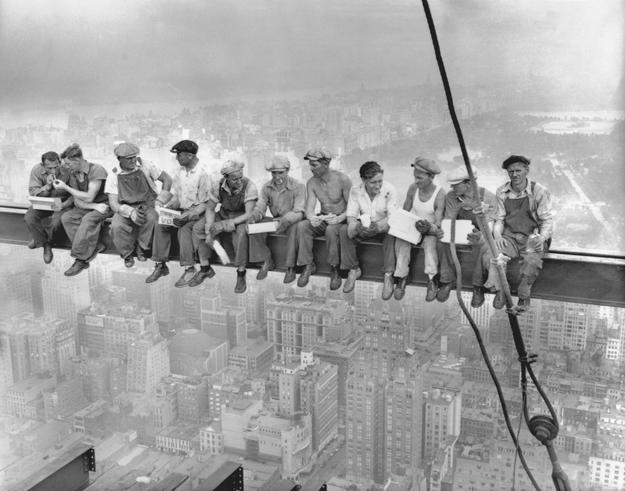 The iconic photo Lunch atop a Skyscraper. Slovak Gustáv Popovič is said to be first from the right.