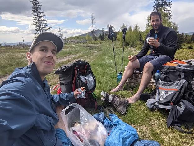 Peter Kvačkay (right) and a friend on the SNP trail