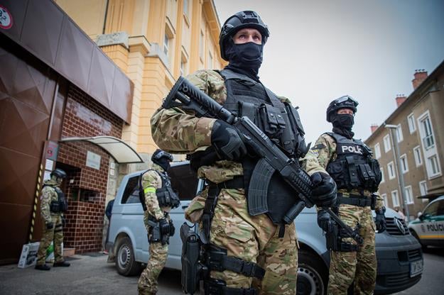 A masked police officer in Slovakia