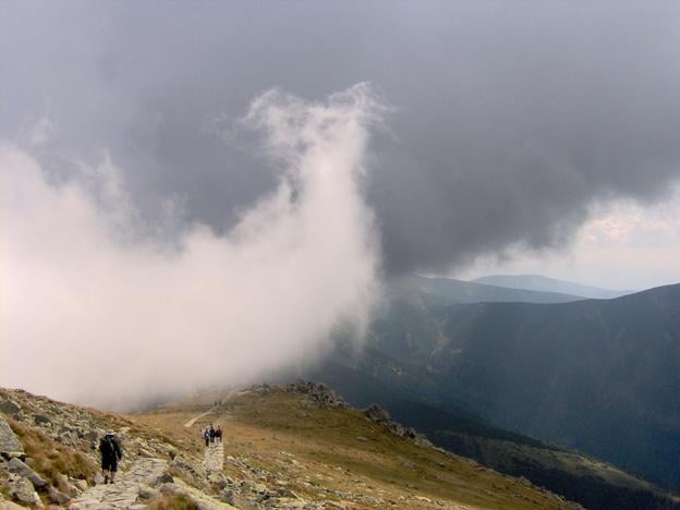 Tourist route Cesta hrdinov SNP in the Low Tatras, between the Chopok and Ďumbier peaks.
