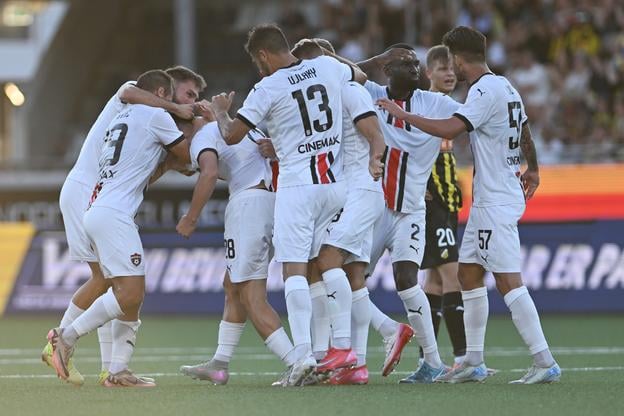 Na snímke radosť hráčov Trnavy po strelení gólu  počas odvetného zápasu 1. predkola Európskej ligy vo futbale BK Häcken - FC Spartak Trnava.