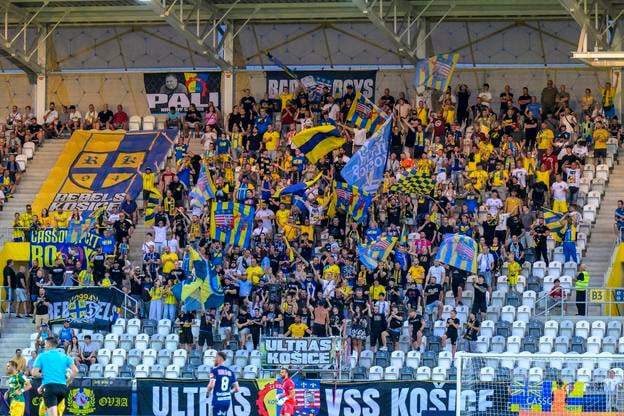 Na snímke fanklub FC Košice počas prvého zápasu 2. predkola futbalovej Konferenčnej ligy FC Košice - FC Neman Grodno.