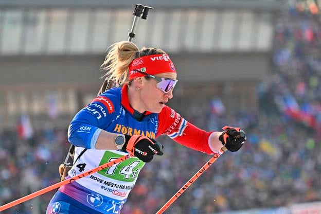 Na snímke slovenská biatlonistka Paulína Bátovská Fialková na trati štafety žien na 4x6 km v rámci 7. kola Svetového pohára v Novom Meste na Morave v nedeľu 9. marca 2025. 