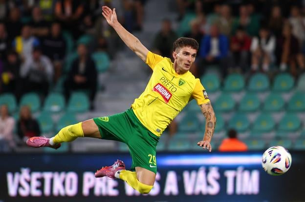 Na snímke futbalista MŠK Žilina Dávid Ďuriš počas odvetného zápasu 2. predkola Konferečnej ligy medzi MŠK Žilina - Raków Čenstochová.