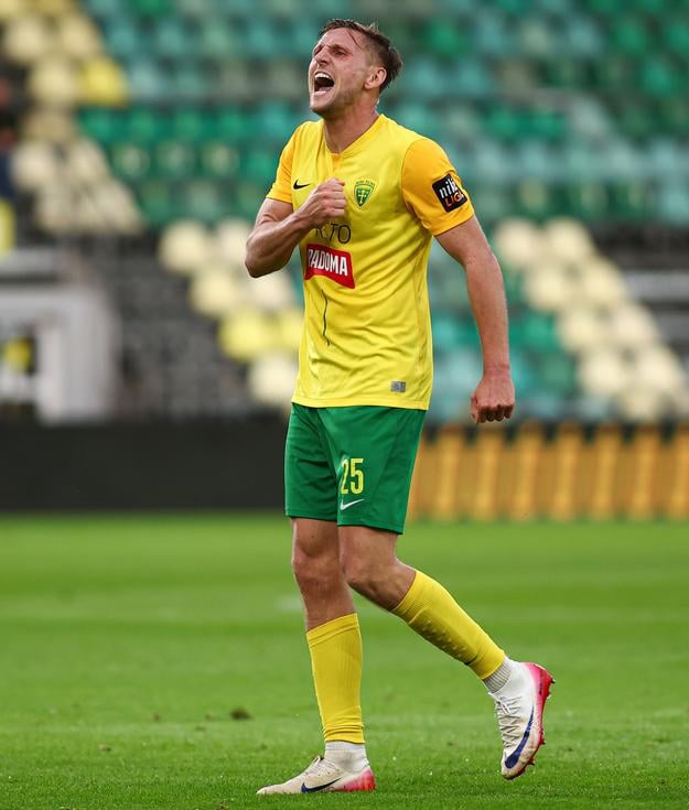 Filip Kaša (Žilina) sa raduje z gólu v zápase 2. kola MŠK Žilina - FC Tatran Prešov.