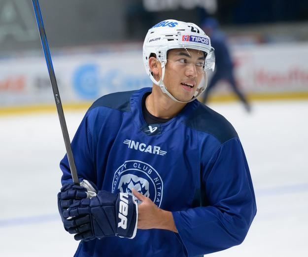 Na snímke hráč HK Nitra Sebastián Čederle počas prvého tréningu na ľade pred novým ročníkom hokejovej Tipsport ligy.