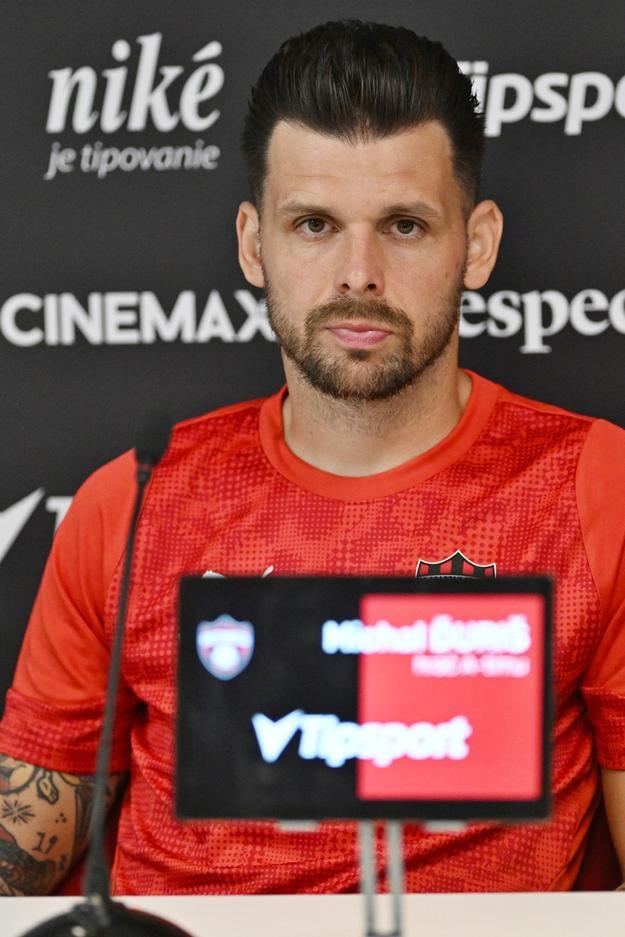 Hráč Trnavy Michal Ďuriš počas tlačovej konferencie pred odvetou Konferenčnej ligy s Universitatea Craiova v Trnave.