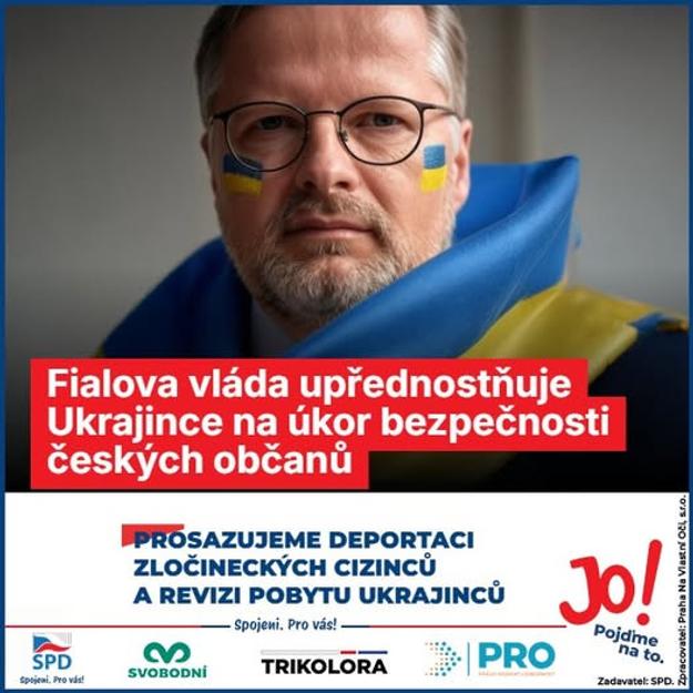 “Уряд Фіали надає перевагу українцям на шкоду безпеці чеських громадян. Ми виступаємо за депортацію іноземних злочинців та перегляд перебування українців”.