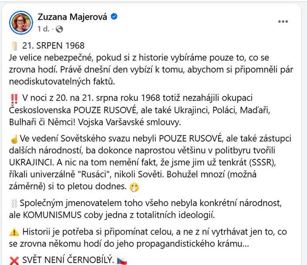 Допис чеської депутатки, який зібрав понад тисячу коментарів та понад шість сотень поширень.