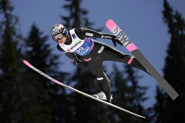Marius Lindvik počas MS v Trondheime.