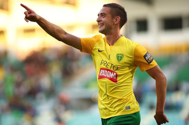 Michal Faško (Žilina) sa raduje z gólu v zápase 5. kola  Žilina - Podbrezová v Žiline.