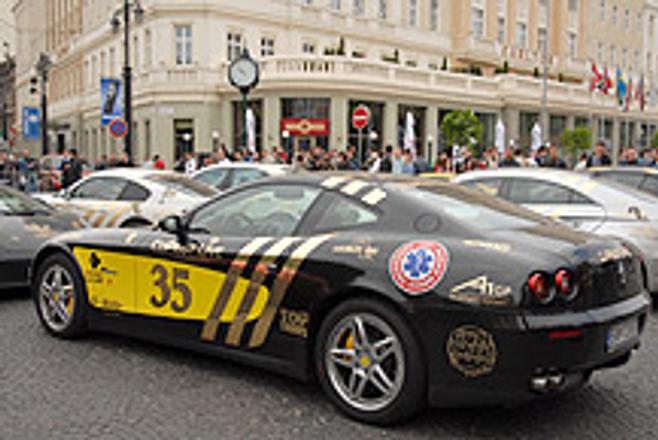 Slovakia’s first-ever team in the Gumball 3000 Rally drove a black Ferrari.