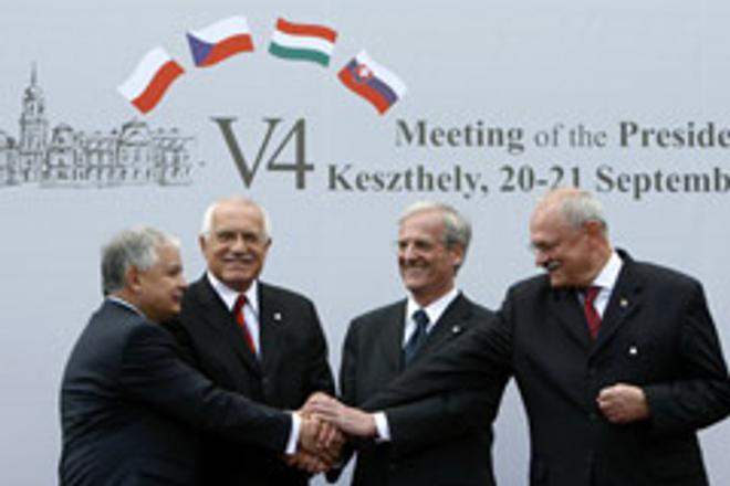 From left, Presidents Lech Kaczynski of Poland, Václav Klaus of the Czech Republic, László Sólyom of Hungary and Ivan Gašparovič of Slovakia during a summit in Keszthely, Hungary in September 2007.
