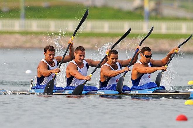 Juraj Tarr, Erik Vlček, Michal Riszdorfer, and Richard Riszdorfer (from left) on the water.