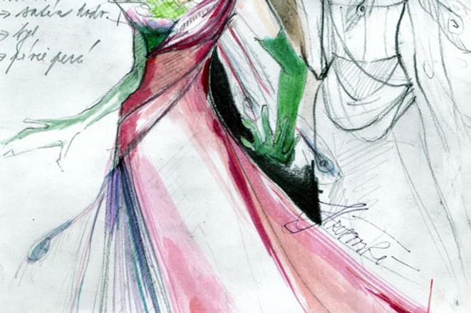 A fashion sketch by Renáta Winkler Hrušovská.