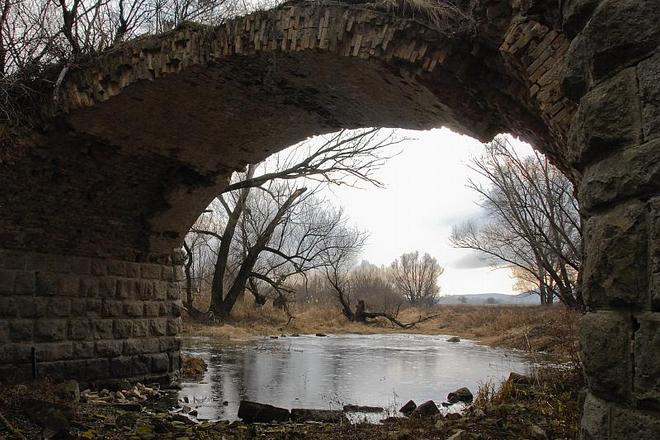 Remains of the 1880 bridge over the Morava. 