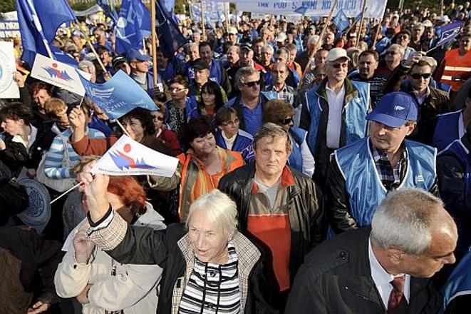 Trade unionists on the march. 