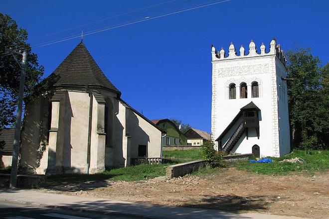 St Anna's Church and bell tower in Strážky. 