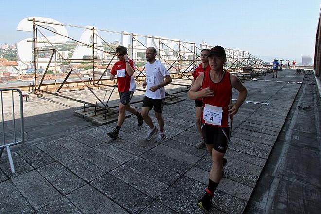 Sky runners on the roof of the Slovak Radio building in Bratislava. 
