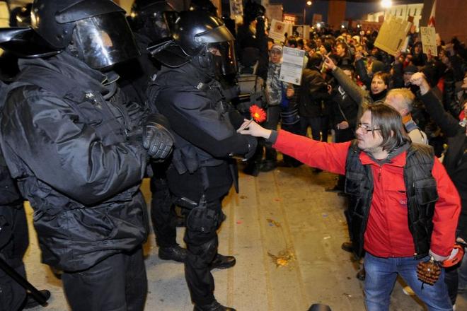 The protesters in front of parliament on January 27.