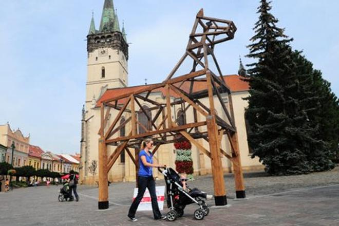 The horse erected in downtown Prešov was later moved.