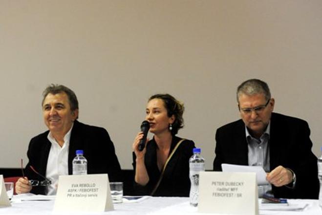 Press conference accompanying the Febiofest: F. Fenič, E. Rebollo and P. Dubecky (L-R). 
