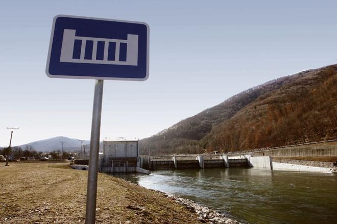 Renewable energy: A small hydroelectric power station on the Hron River.
