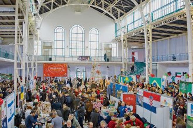 Crowds squeeze into the Christmas Bazaar.