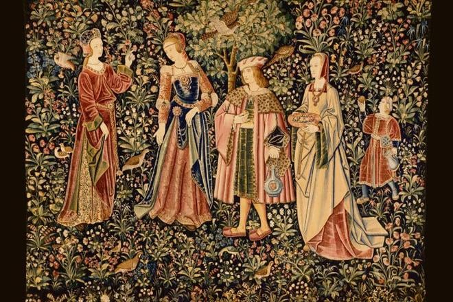 A tapestry depicting The Noble Life cycle from the Musée du Cluny (south Netherlands, around 1500).