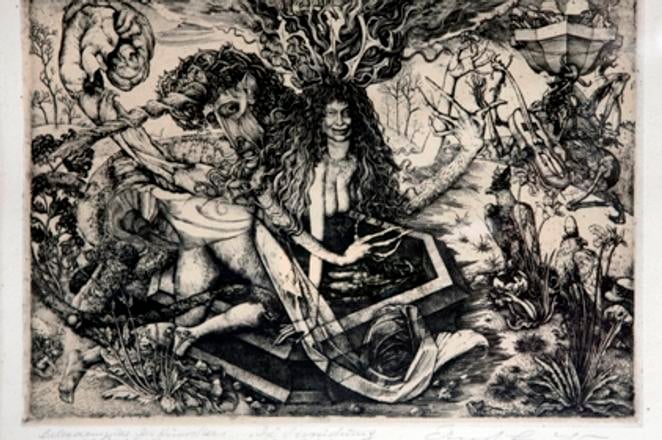 Ernst Fuchs: Die Versuchung des Einhorns / The Temptaiton of a Unicorn, 1952