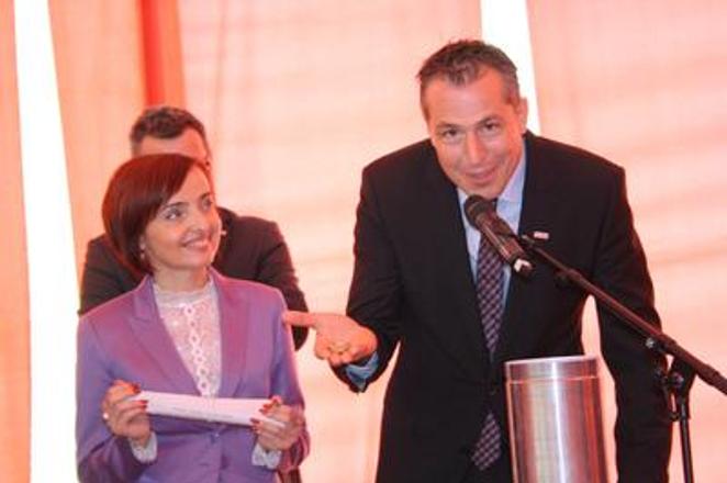 Prievidza Mayor Katarína Macháčková with Economy Ministry State Secretary Miroslav Obert