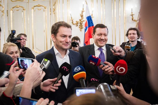 Matovič (L) and Lišpic during coalition talks.