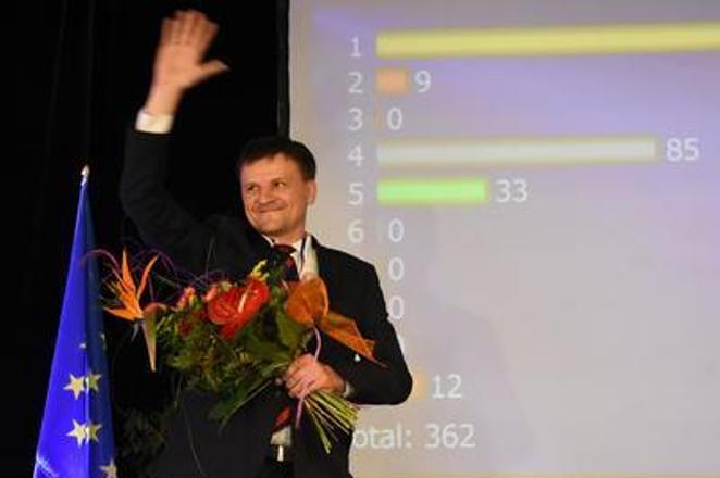 Hlina celebrates his victory in race for KDH chair.