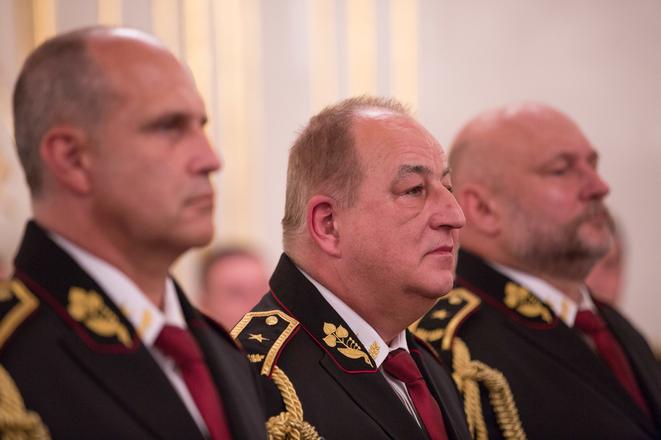 L-R: Generals Milan Lučanský, Ľubomír Ábel and Ivan Ševčík during their promotion and appointment by president in November 2015. 